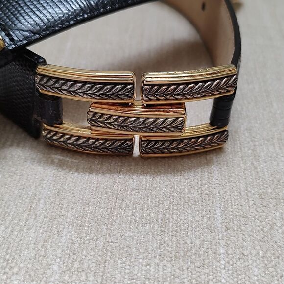 Brighton Black Snake Embossed Leather Belt Gold & Silver Buckle Loop & Links - Picture 3 of 11